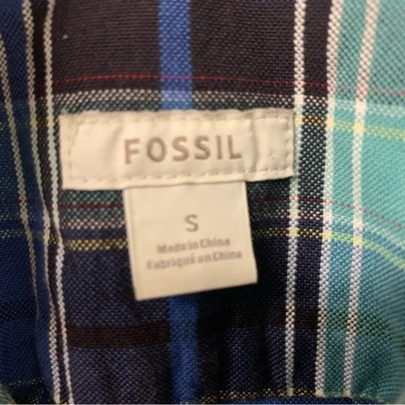 Fossil 100%‎ Cotton Plaid Button Down Size Small - Picture 4 of 4